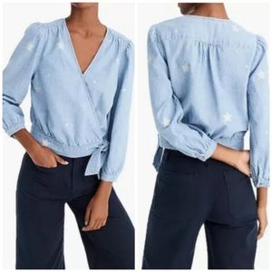 J. Crew | Chambray Star Print Wrap Top NWT XS